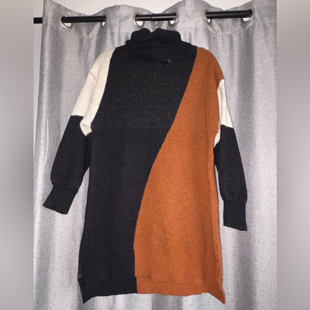 Blu Pepper Colorblock Cowl Neck Sweater - Black, Rust, Cream